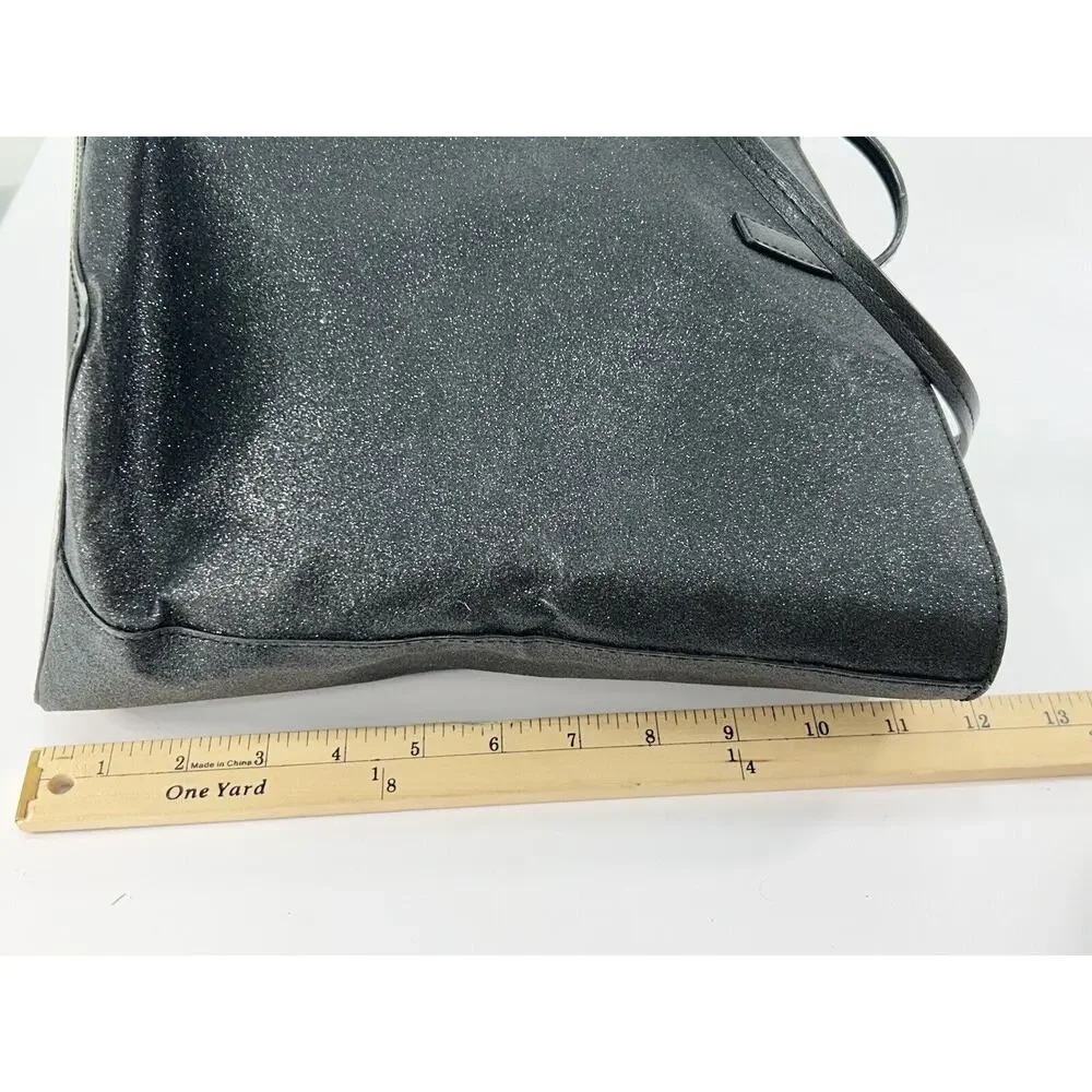 Kate Spade Large Black Glitter Tote Shoulder Bag‎ Full Zip Double Strap